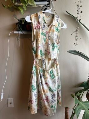 ModCloth Cream Bicycle-Print Day Dress